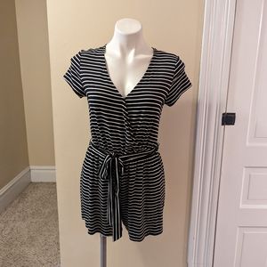 Gap black and white striped romper with tie belt size S